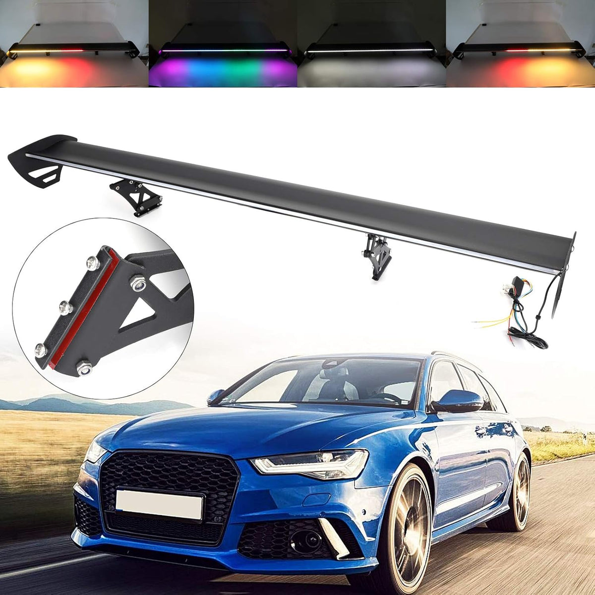 Adjustable Aluminum Rear Trunk Wing Spoiler With LED A7346