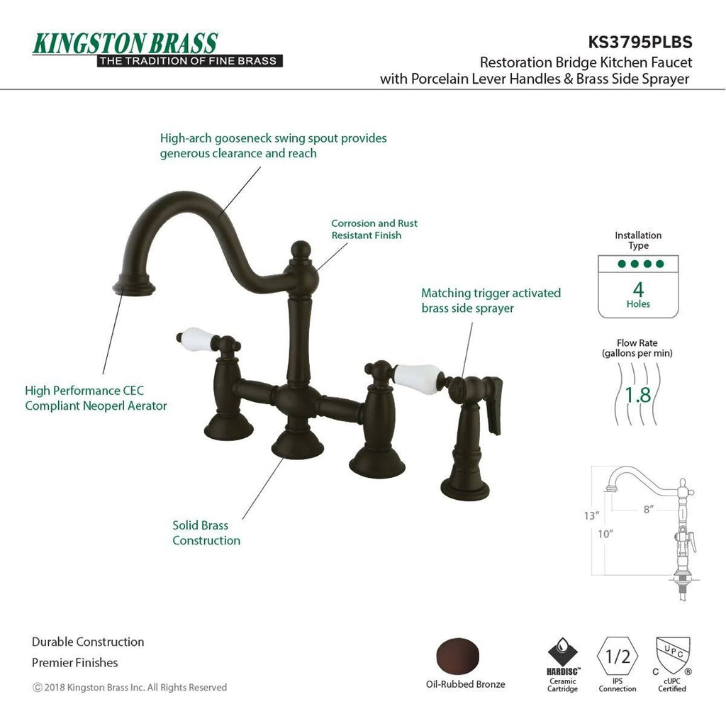 Brushed Nickel Bridge Kitchen Faucet with Brass Sprayer J997