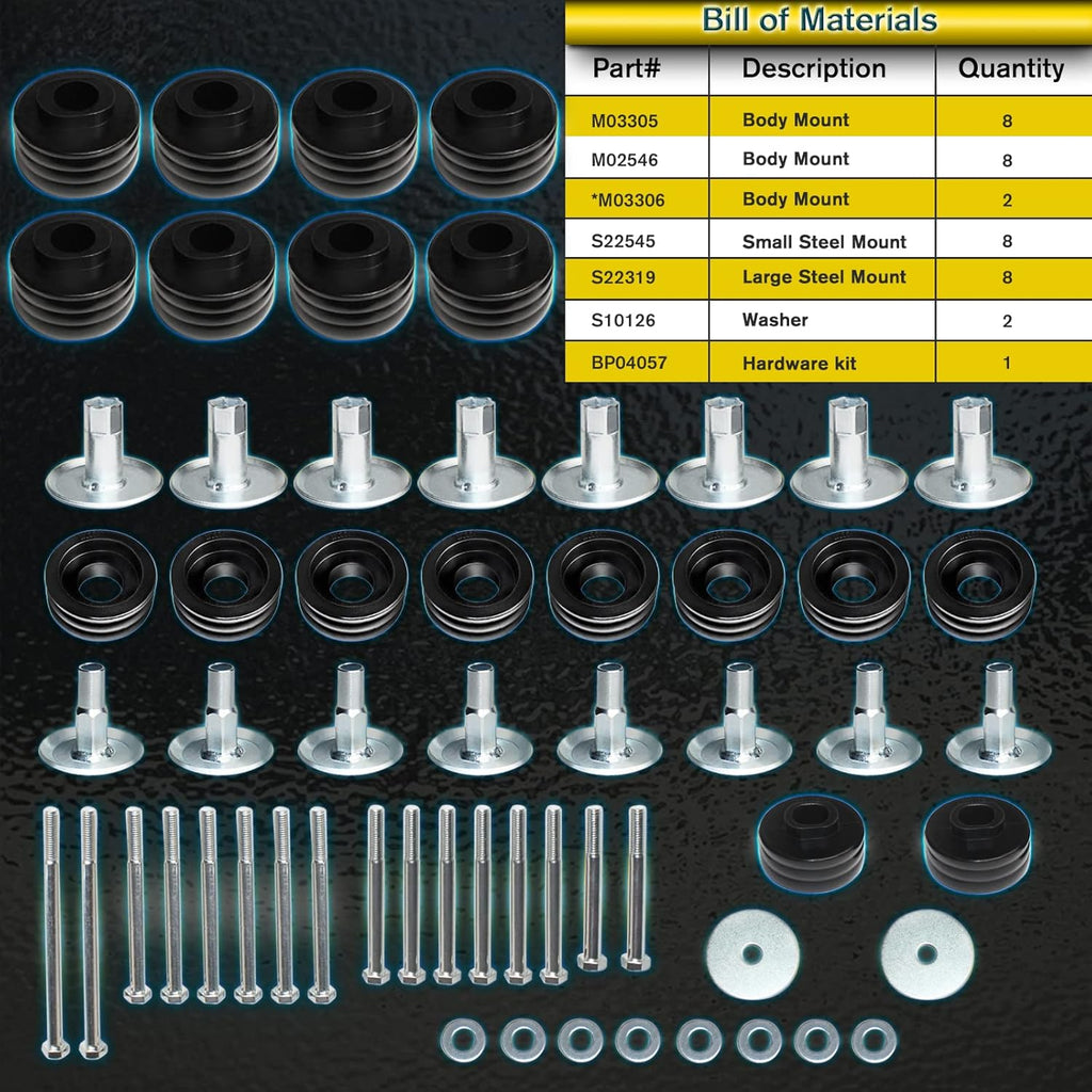 Body Cab Bushing Kit with Steel Sleeves & Hardware C23982