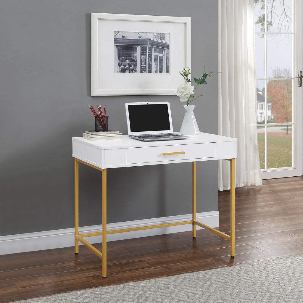 White Engineered Wood Desk with Metal Legs I761088