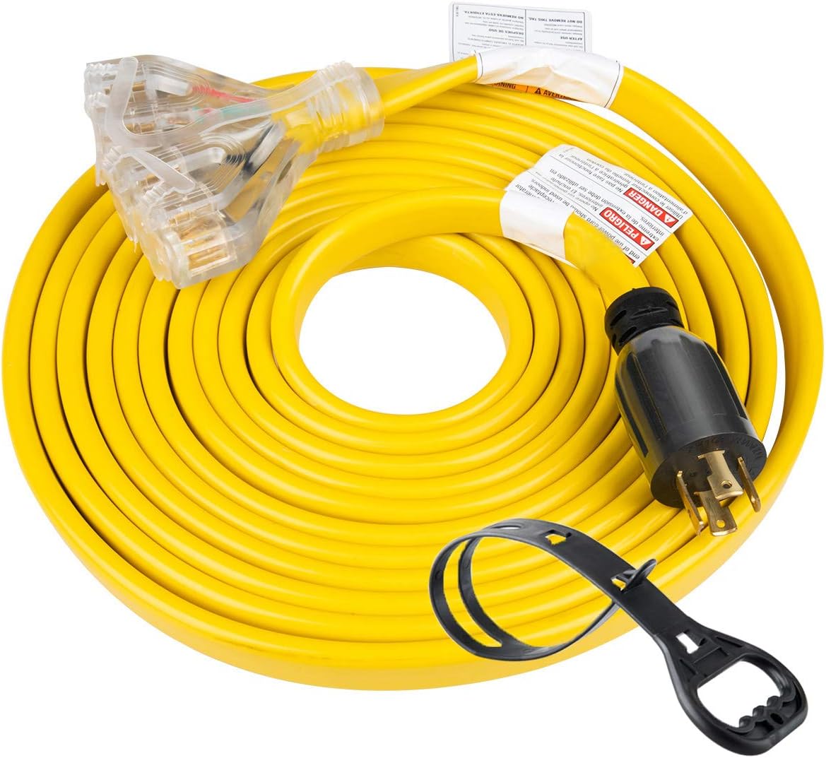 25 Feet Heavy Duty Generator Adapter Extension Cord, 4 Prong 10 Gauge, 125/250V 30Amp 7500 Watts, Pack of 2 W448475