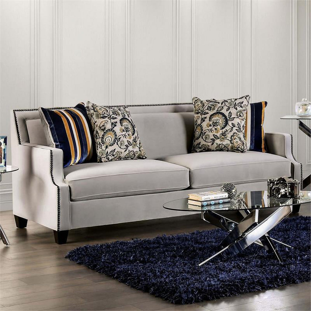 Light Gray Fabric Nailhead Sofa N8464