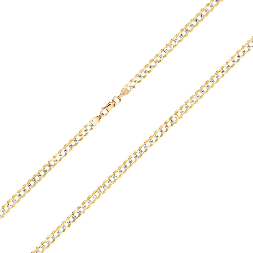 10k Yellow Gold Solid 5mm Cuban Chain Diamond Cut Pave Two Tone Bracelet M4930
