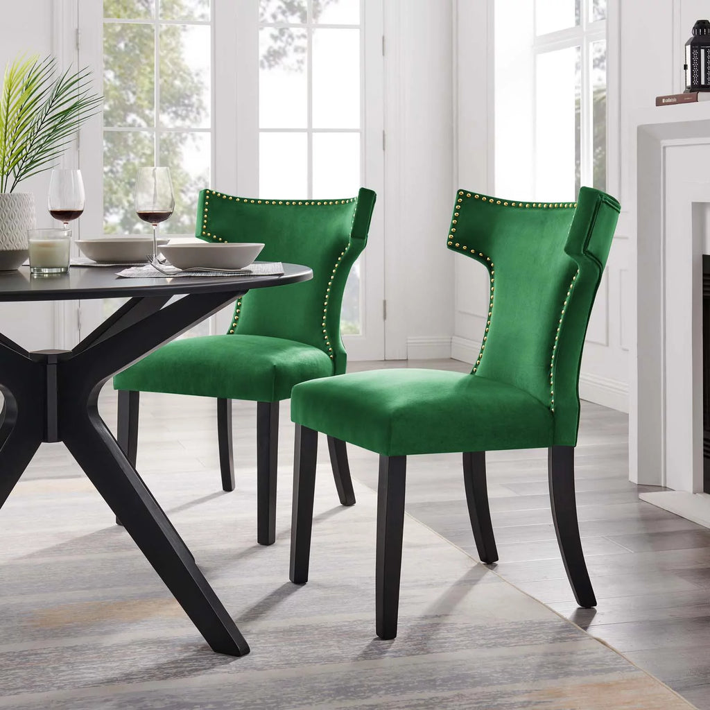Velvet Dining Side Chairs Emerald Green Black Set of 2 L945879