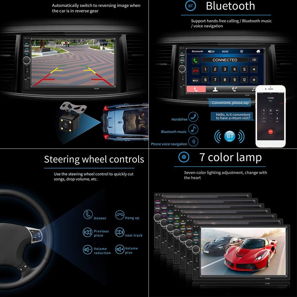 7 Inch Double Din Bluetooth Car Stereo Receiver with Rear View Camera K420957