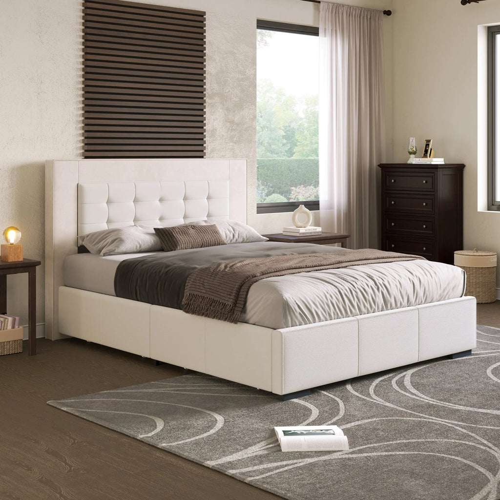 Queen Platform Bed Frame with Four Drawers Beige U990304