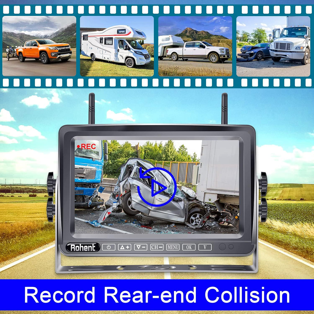 Wireless Backup Camera System with 7 Inch Monitor and 2 Cameras Z1665