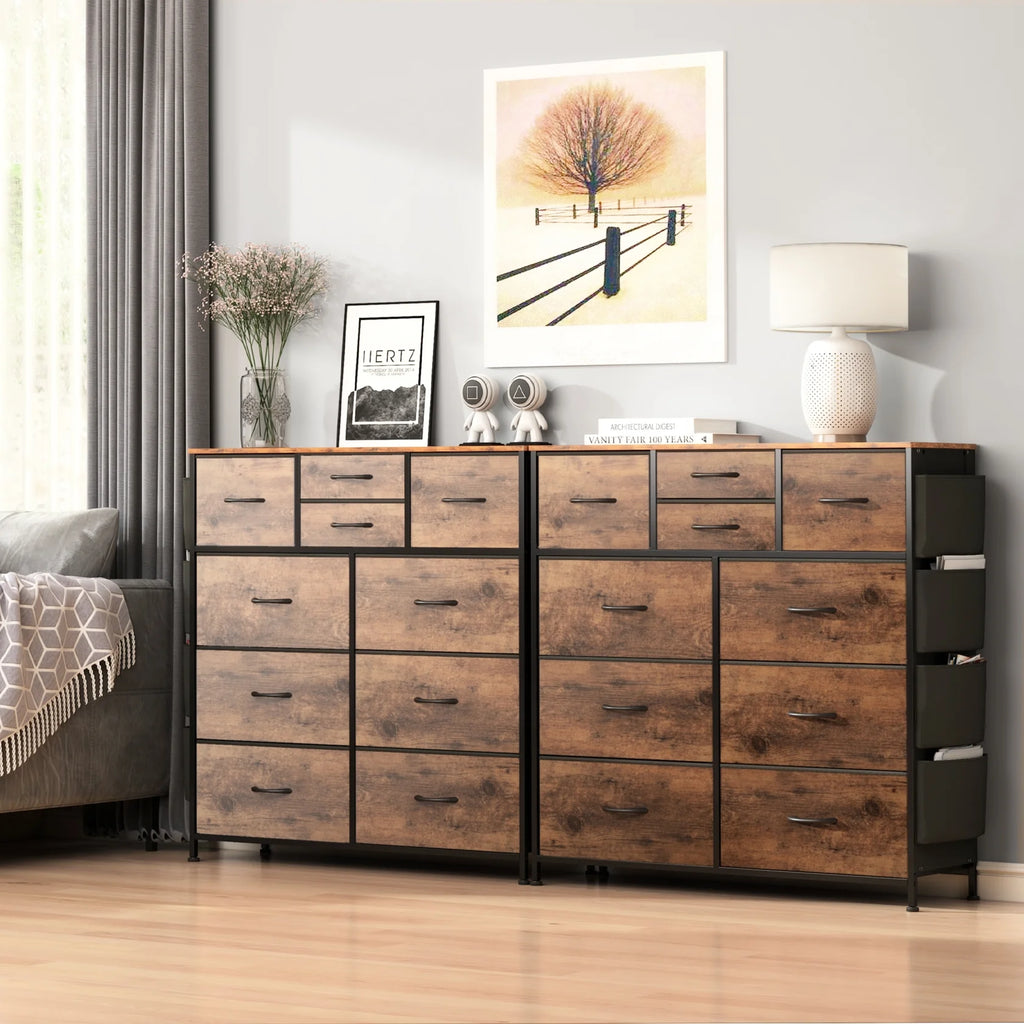 Brown 10 Drawer Fabric Dresser with Side Pockets and Hooks R660