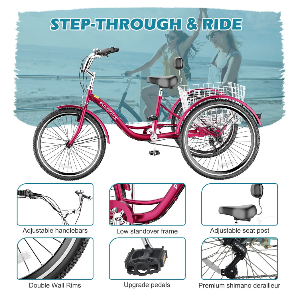 7 Speed 26 Inch 3 Wheel Adult Tricycle with Backrest Z481