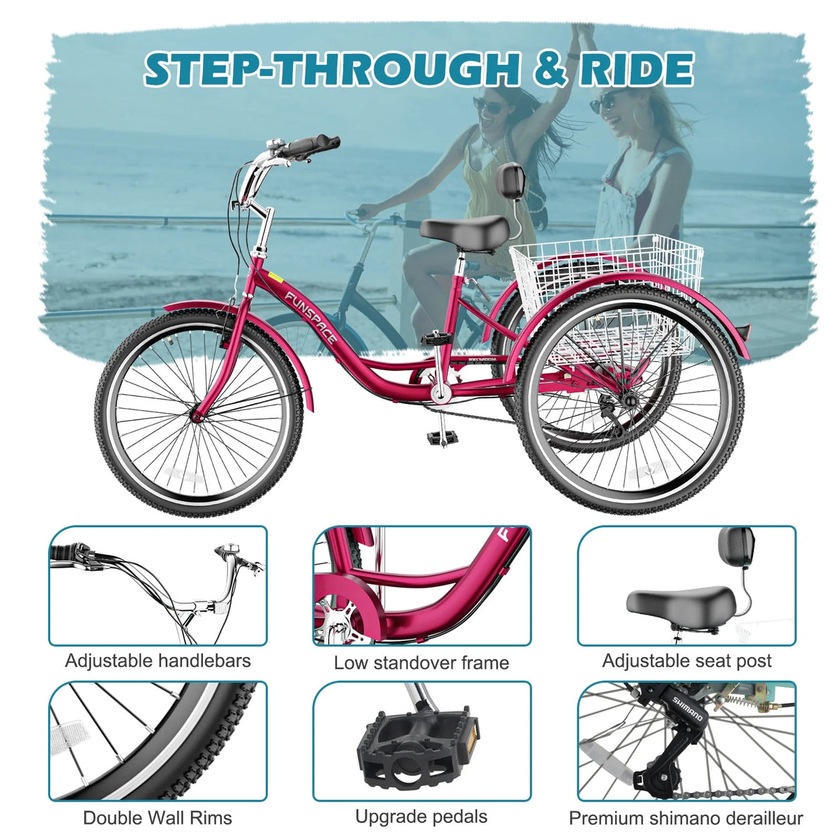 7 Speed 26 Inch 3 Wheel Adult Tricycle with Backrest Z481