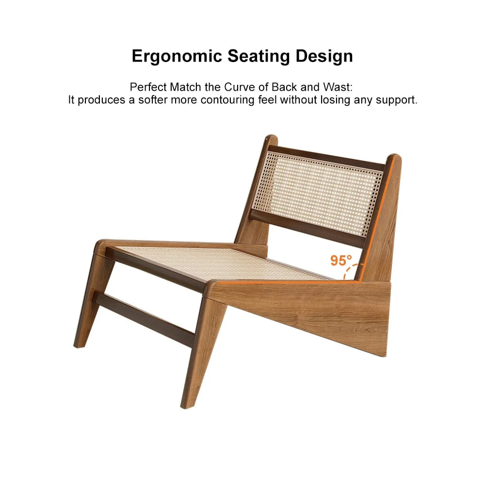 Walnut Rattan and Wood Lounge Chair Y636