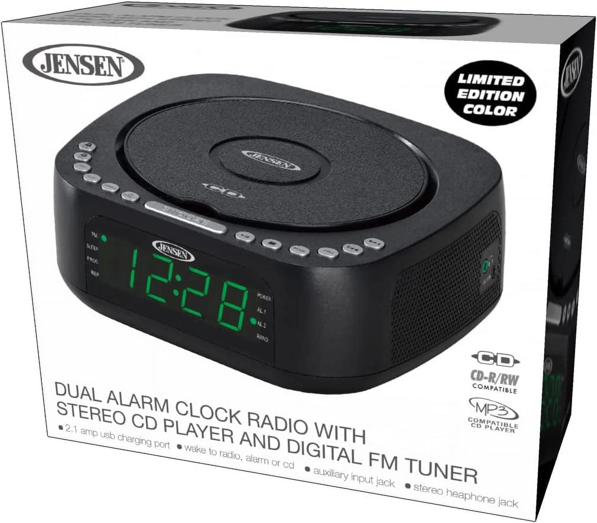 CD Player Tabletop Stereo Dual Alarm Clock Digital FM Radio D9073