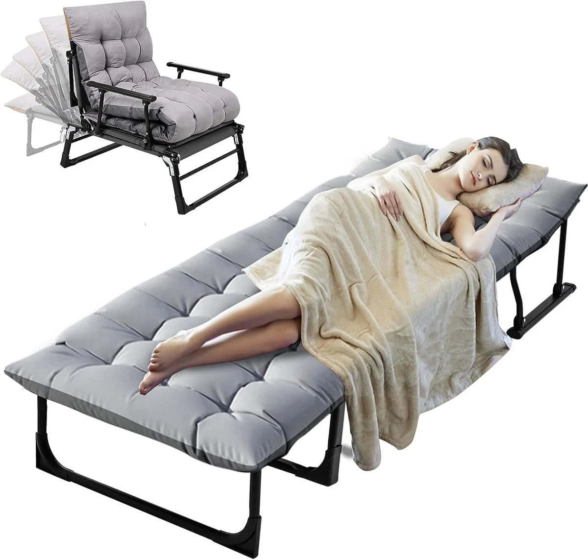 3 in 1 Folding Camping Cot Bed with Mattress & Pillow O173