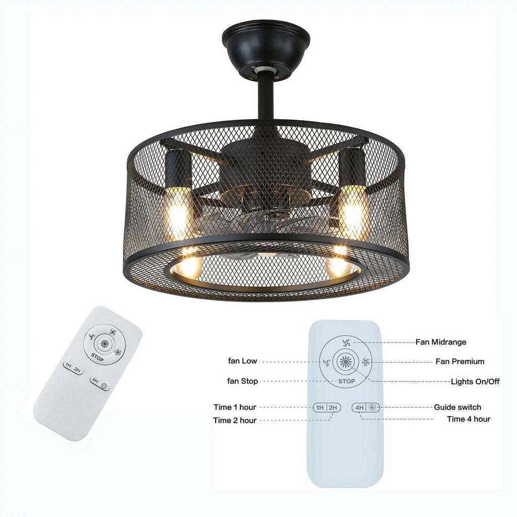 Caged Ceiling Fan Light with Remote J485863