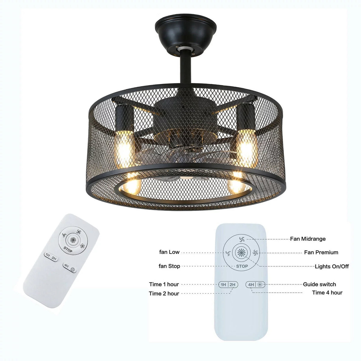 Caged Ceiling Fan Light with Remote J485863