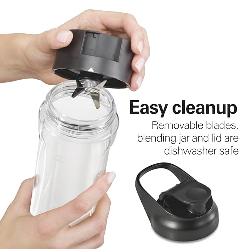 Portable Blender with 20 Oz Travel Jar, 600 Watt Motor and Stainless Steel Blades, Black Q25440