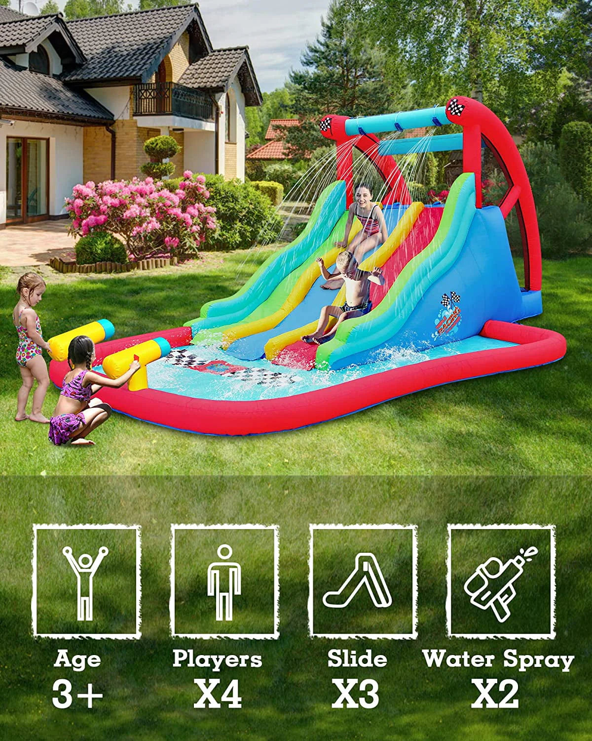 Inflatable Water Slide with Climbing Wall and Pool H79283