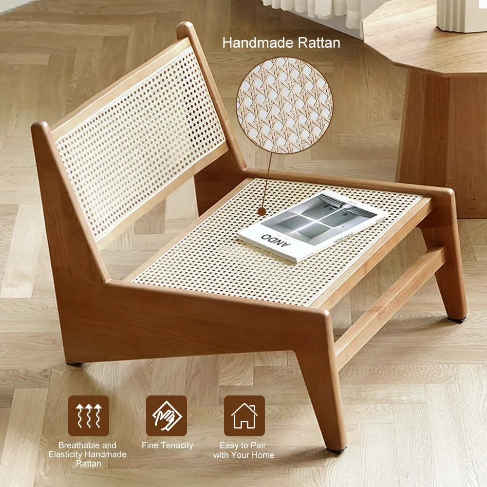 Walnut Rattan and Wood Lounge Chair Y636