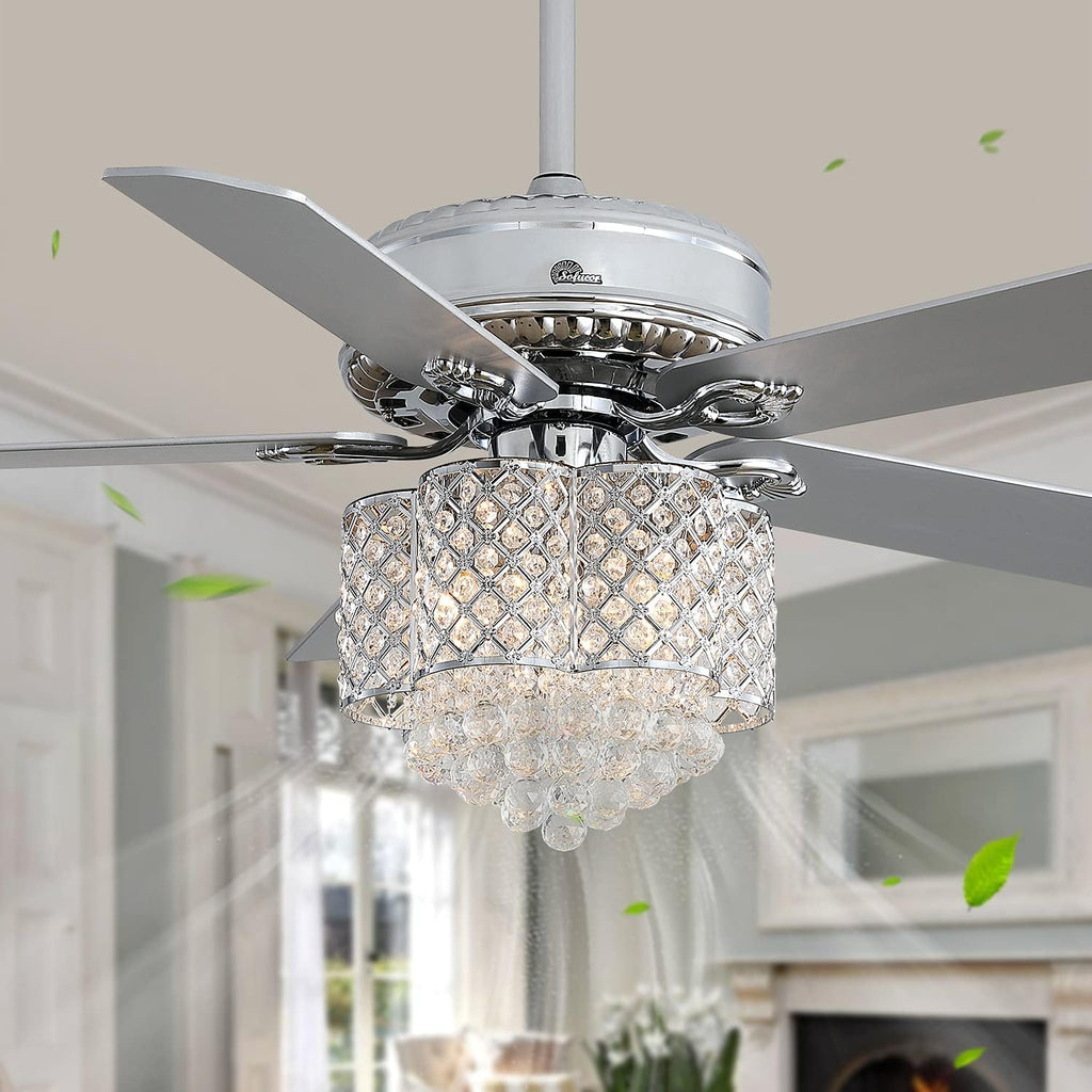 52 Inch Crystal Ceiling Fan with Lights and Remote B9967