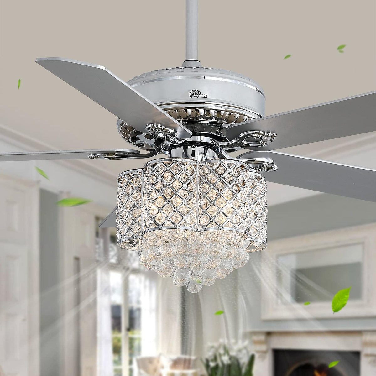 52 Inch Crystal Ceiling Fan with Lights and Remote B9967