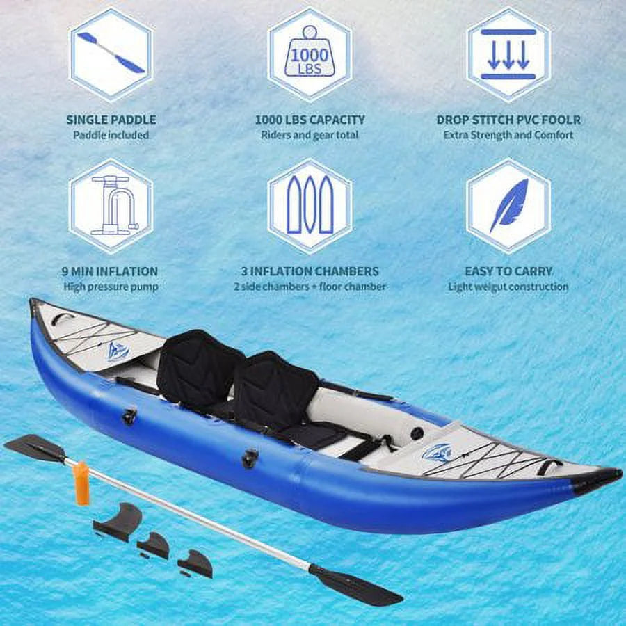 Blue Inflatable Kayak Set 2 Person with Paddle & Air Pump M946