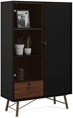 2 Piece Furniture Set with Sideboard and China Cabinet in Black Matte and Walnut L2219