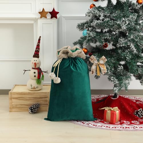 Reusable Drawstring Plush Christmas Gift Bag K621336