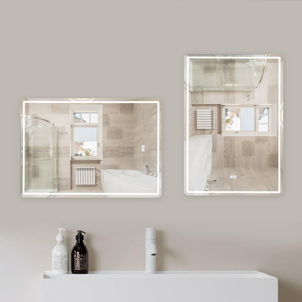 20 x 28 inch LED Bathroom Mirror, Anti-Fog Dimmable 3-Tone Lighted Vanity Mirror Q597