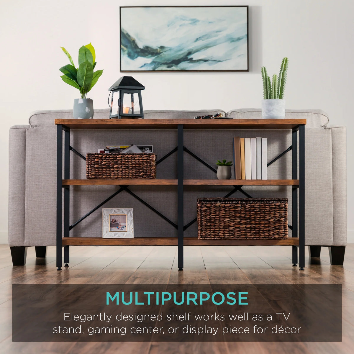 Rustic 3-Tier Console Table with Non-Scratch Feet R56380