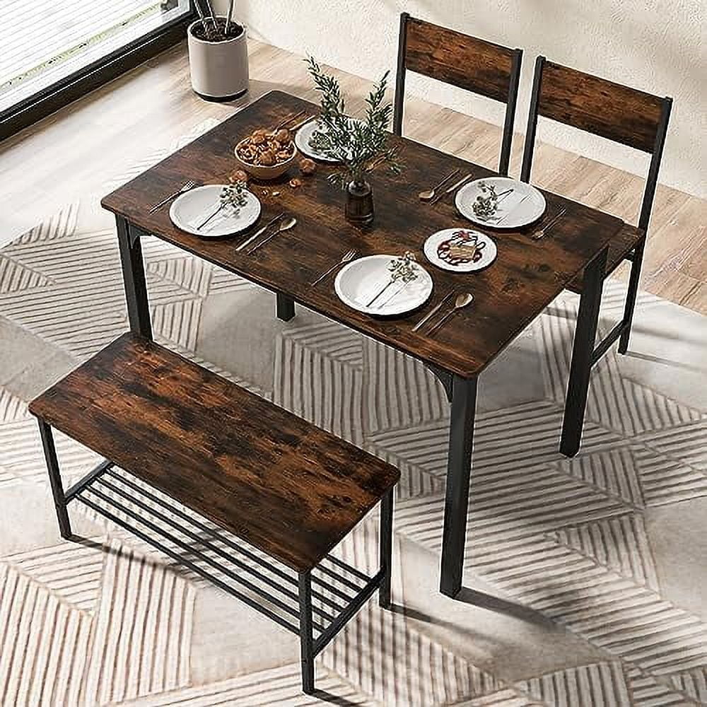 4-Piece Dining Table Set with Bench and Chairs Metal Frame M86175