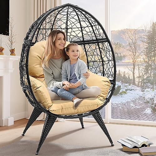 Oversized Grey Wicker Egg Chair with Stand and Cushion X149621