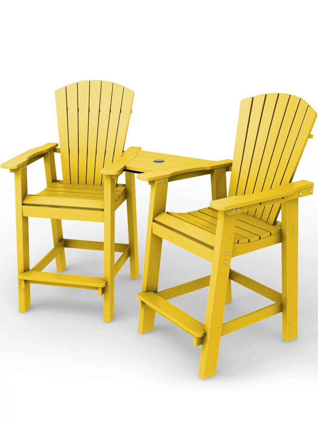 Tall Adirondack Chair Set with 2 Outdoor Barstools and Connecting Tray V484499