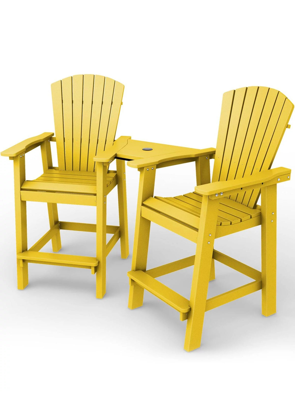 Tall Adirondack Chair Set with 2 Outdoor Barstools and Connecting Tray V484499