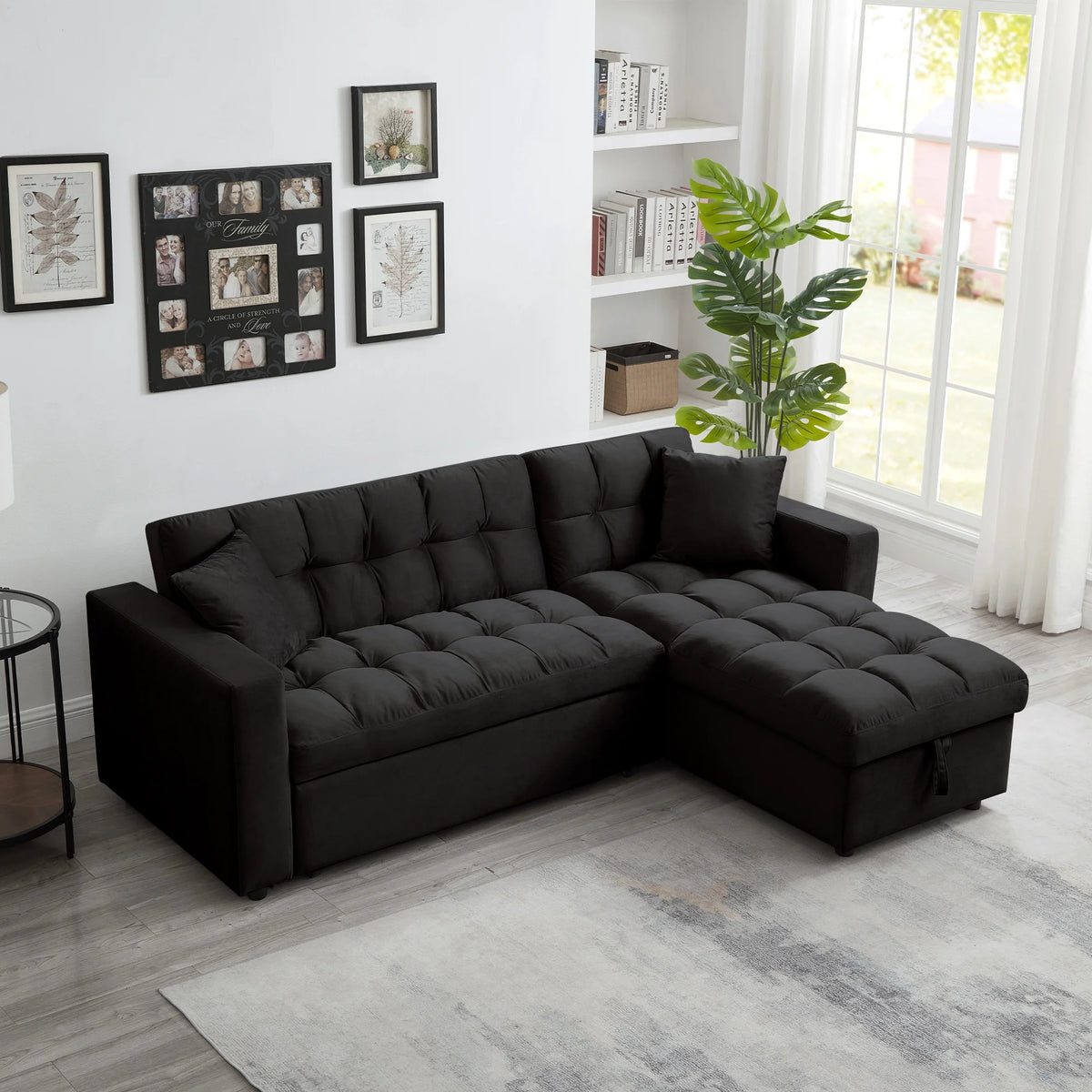 Velvet L Shaped Sleeper Sofa with Storage Chaise I7076