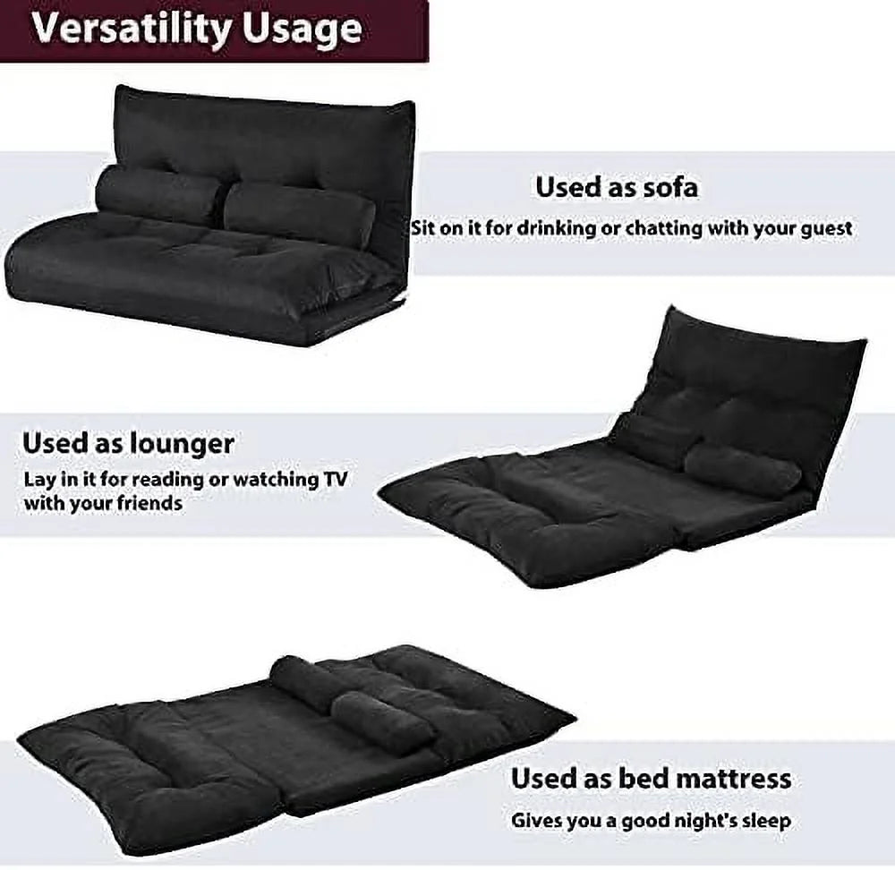 Adjustable Fabric Floor Couch Sofa Bed with Two Pillows B864