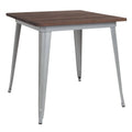 31.5x22 Square Silver Metal Table with Walnut Wood Top M1197