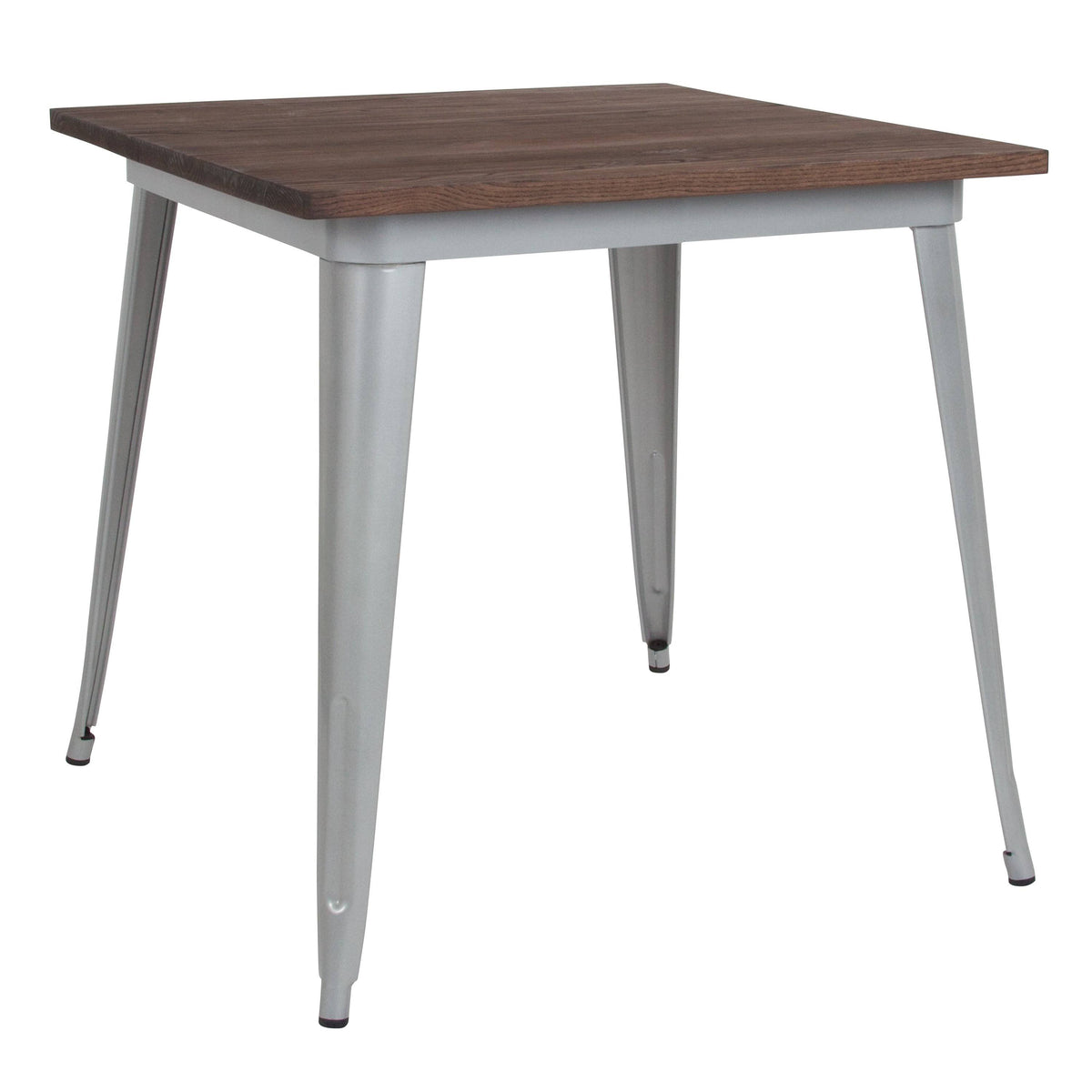31.5x22 Square Silver Metal Table with Walnut Wood Top M1197