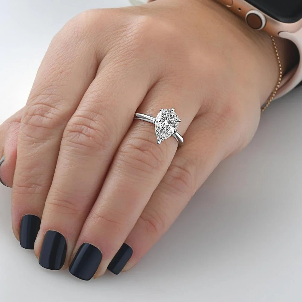 3Ct Pear Moissanite Solitaire Engagement Ring 14k Gold G466