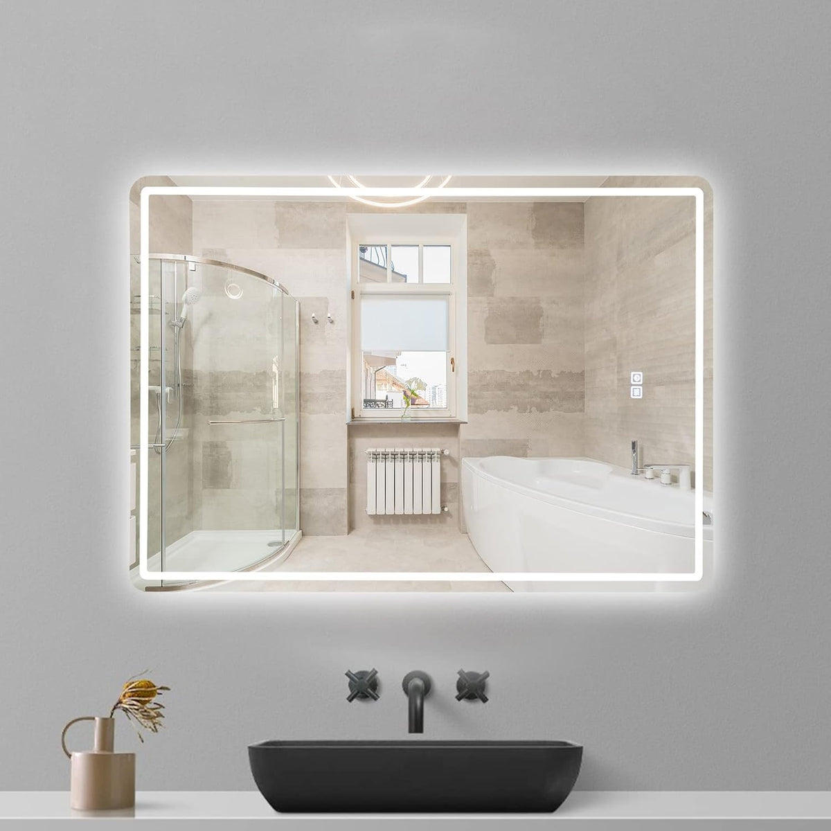 20 x 28 inch LED Bathroom Mirror, Anti-Fog Dimmable 3-Tone Lighted Vanity Mirror Q597