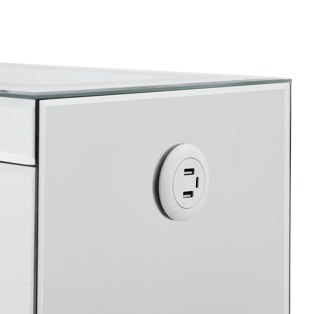 3 Drawer Mirrored Nightstand with Wireless Charging Station I3414