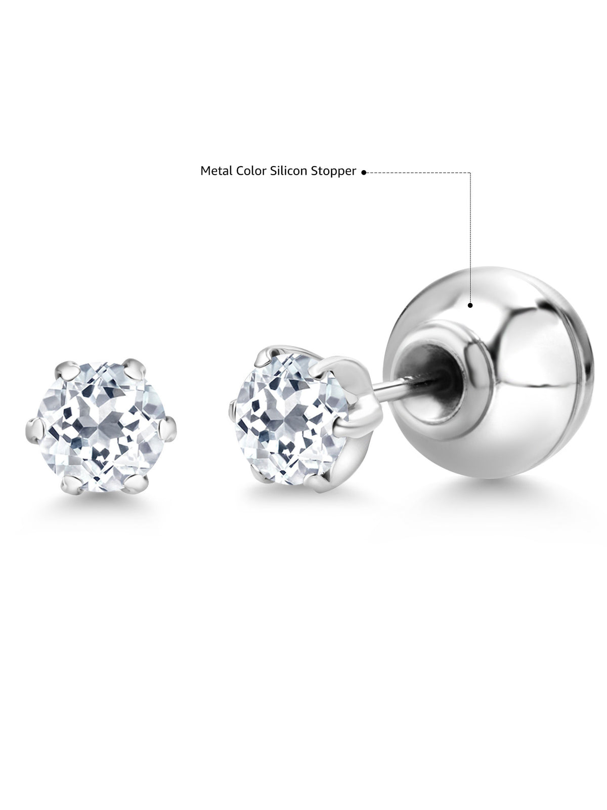 Platinum Stud Earrings 0.28 Ct Round White Topaz S96017