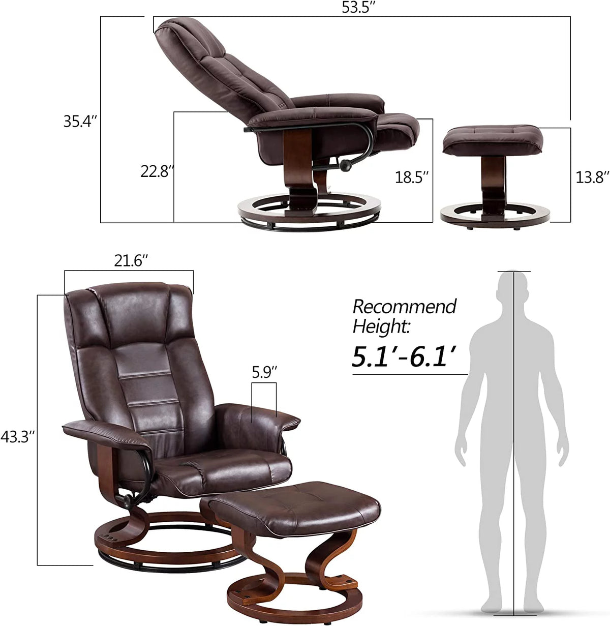 Cream White Faux Leather Swiveling Recliner Chair with Ottoman G3500