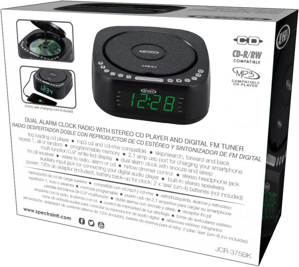 CD Player Tabletop Stereo Dual Alarm Clock Digital FM Radio D9073
