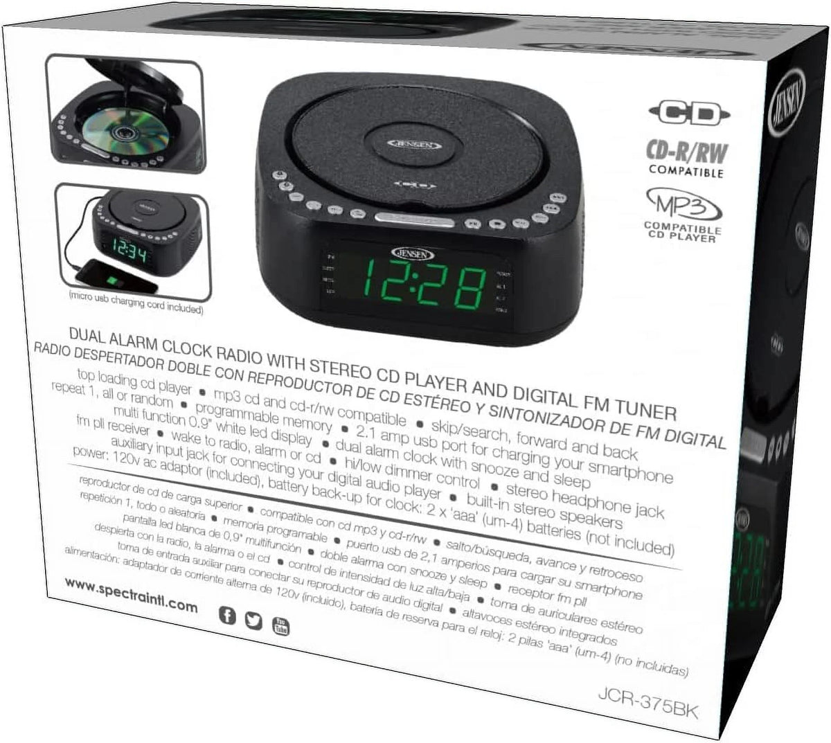 CD Player Tabletop Stereo Dual Alarm Clock Digital FM Radio D9073