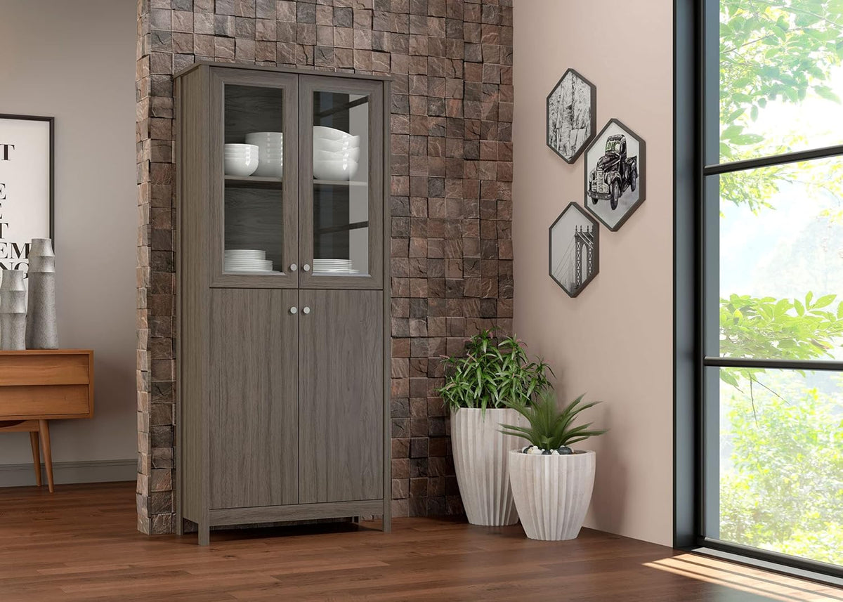 4-Door Bookcase in Grey with Glass and Wood N945731