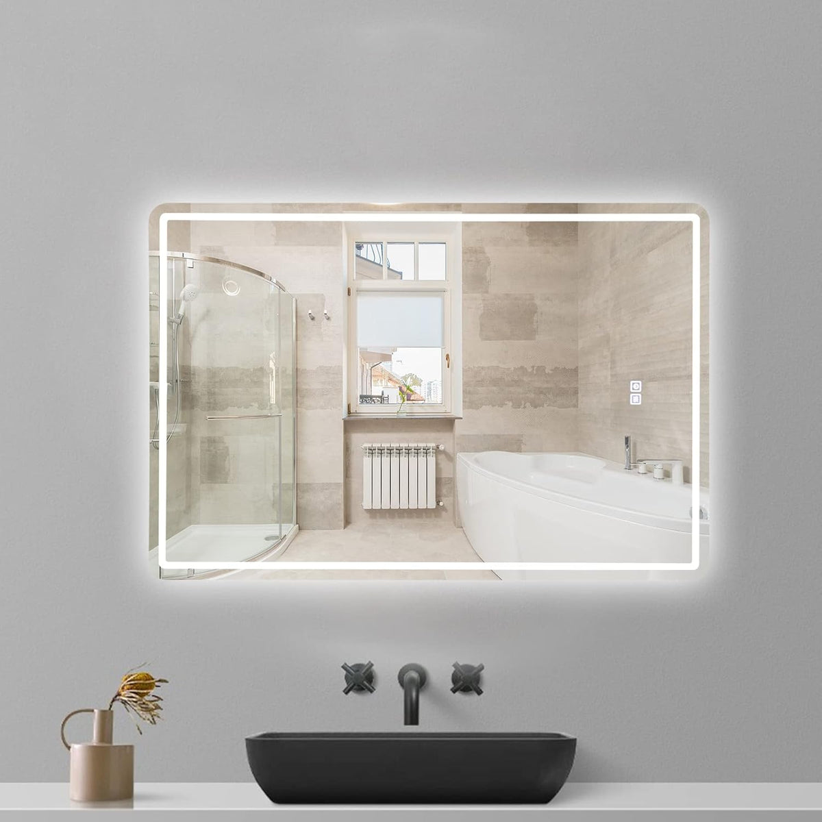 20 x 28 inch LED Bathroom Mirror, Anti-Fog Dimmable 3-Tone Lighted Vanity Mirror Q597