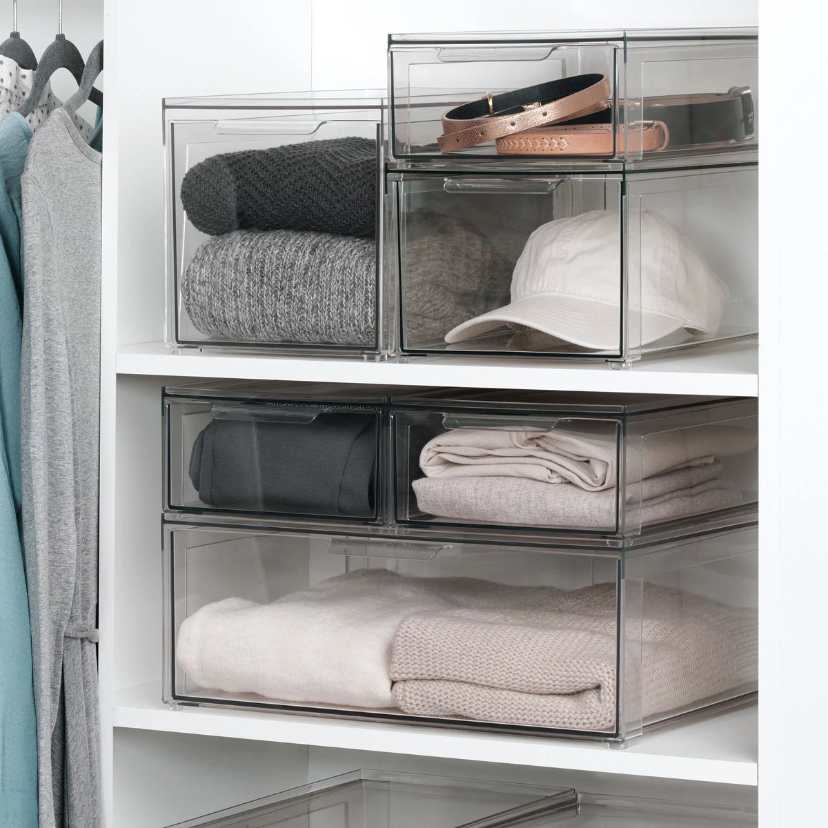 Clear Plastic Stackable Storage Organizer with Drawer O599