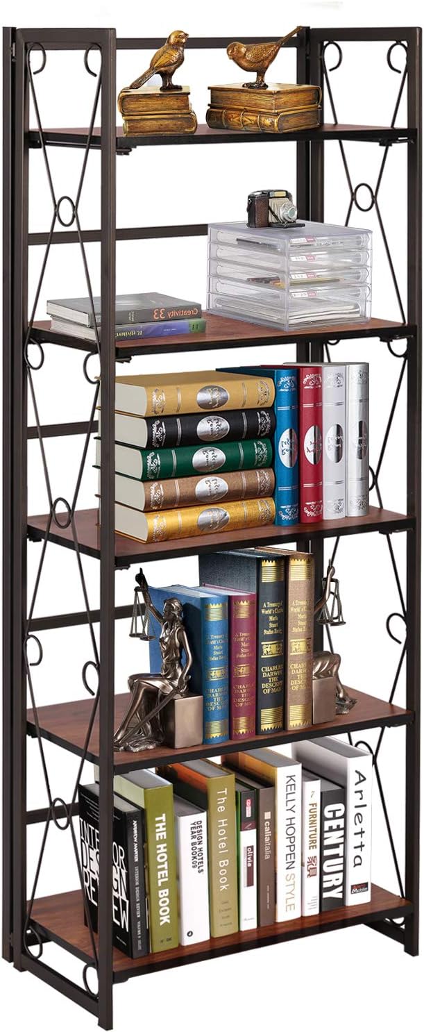5 Tier Dark Brown Metal Frame Bookshelf A1925