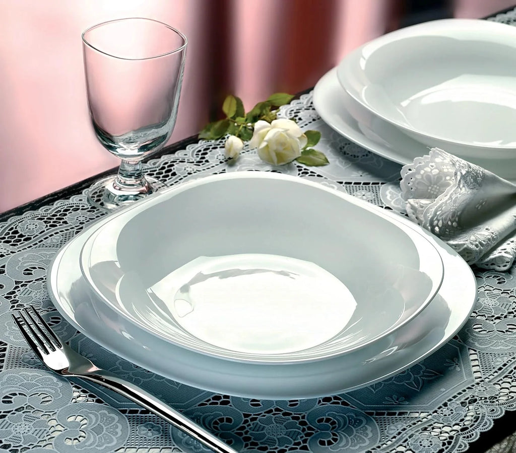 Set of 6 Tempered Opal Glass Pasta Bowls and Soup Plates E67813