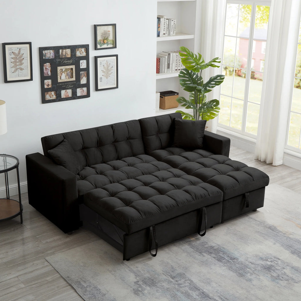 Velvet L Shaped Sleeper Sofa with Storage Chaise I7076